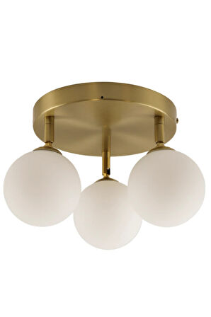 Mat Altın Eskitme Gövde 3’lü Mat Opal Beyaz Cam Küre Top Tavan Avize Modern ve Şık Tasarım