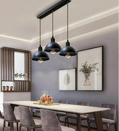 mylights  üçlü eskitme  kaplama  95 cm taban  vintage sıralı masa  üstü avize
