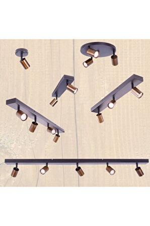 Modern Siyah Bakır Eskitme 120 cm 4’lü Hareketli Spot Avize GU10 LED ampul dahil