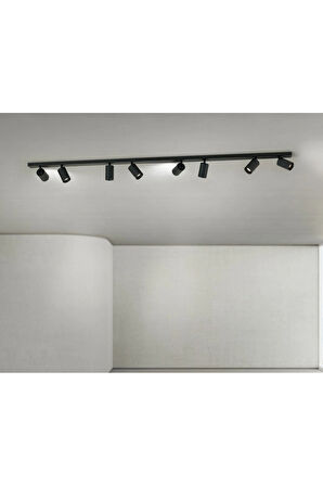 Modern Siyah Metal 150 cm GU10 LED Spot Avize Sekizli 8 liHareketli Başlık Tasarruflu Tavan Avize