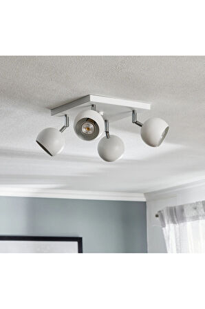 GU10 Beyaz Kare Dörtlü Led Krom Mafsallı Hareketli Başlık Led Spot Avize
