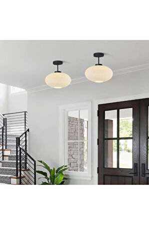 E27 Mat Opal Beyaz Elips Oval Tavan Avize Modern Şık Yumuşak Işık Dağılımı