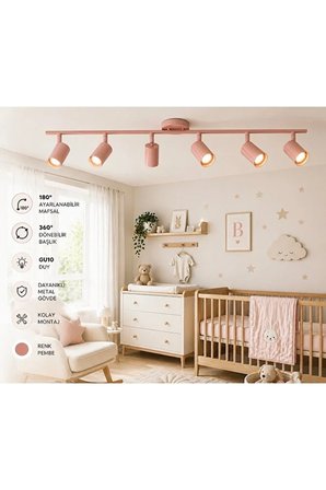 6 lı tavan altılı spot bebek odası avize gu10 os ram tasarruflu led bebe toz pembe modern çocuk oda