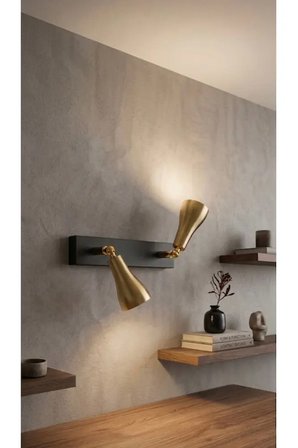GU10 Çift Başlıklı Hareketli Duvar Apliği Mat Altın Kaplama Eskitme Konik Os ram Tasarruflu Led Spot