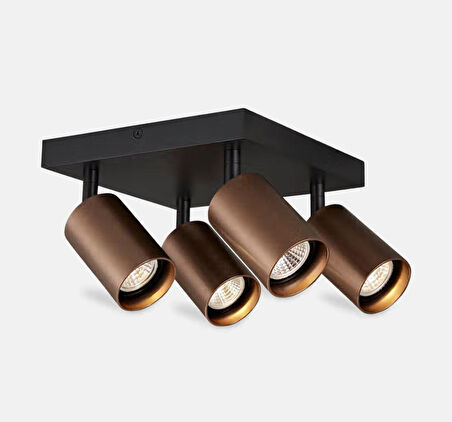 mylights Siyah Gövde Kahverengi Hareketli Başlık Metal 4’lü dörtlü LED Spot Tavan Avize Modern gu10 tasarufşu  salon otel mutfak kafe