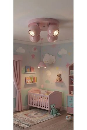 OS RAM 4'lü Dörtlü Hareketli Başlık Bebek OdasıToz Pembe Led Spot Avize - Modern Bebek Genç Kız Odası Metal Tavan Avize Aydınlatma