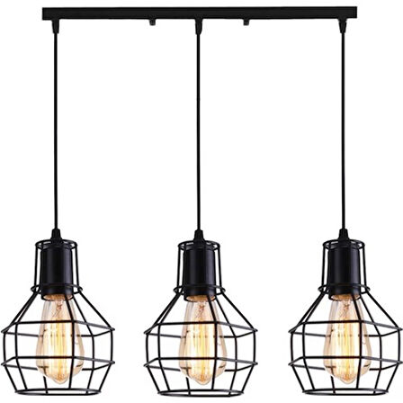 Mylights Retro Vintae Rustik Masa Üsütü Üçlü Kafes Avize En 60 cm MYL002405