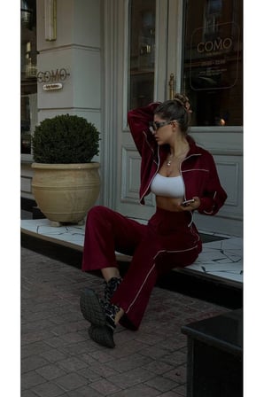 Kadın Biyeli Oversize Kadife Eşofman Takım