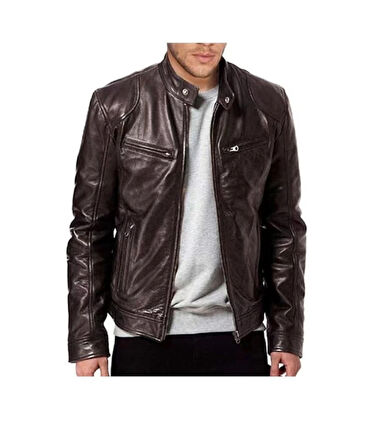 Erkek Deri Mont Mevsimlik Kullanıma Uygun