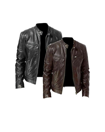 Erkek Deri Mont Mevsimlik Kullanıma Uygun