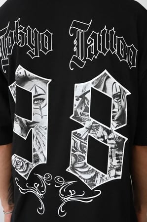 MYTHRIVA  Unisex Baskılı Oversize T-Shirt - Siyah
