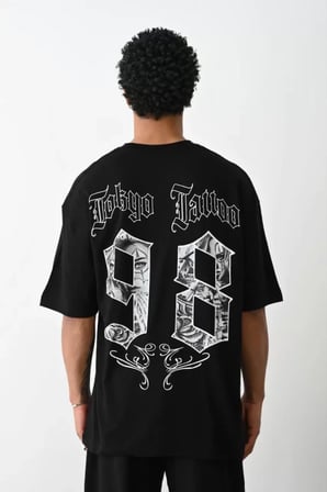 MYTHRIVA  Unisex Baskılı Oversize T-Shirt - Siyah