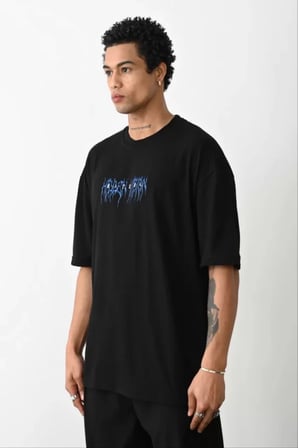 MYTHRIVA  Unisex Baskılı Oversize T-Shirt - Siyah