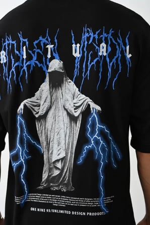 MYTHRIVA  Unisex Baskılı Oversize T-Shirt - Siyah