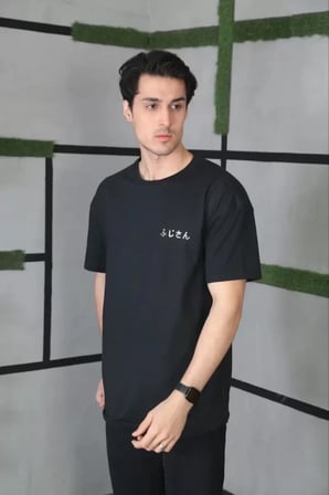 MYTHRIVA  Unisex Bisiklet Yaka Baskılı Oversize T-Shirt - Siyah