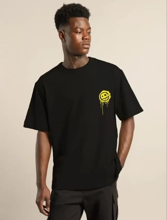 MYTHRIVA  Unisex Bisiklet Yaka Baskılı Oversize T-Shirt - Siyah