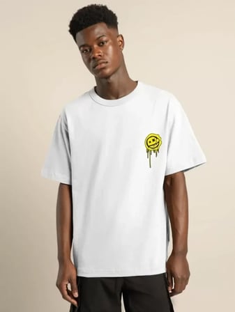 MYTHRIVA  Unisex Bisiklet Yaka Baskılı Oversize T-Shirt - Beyaz