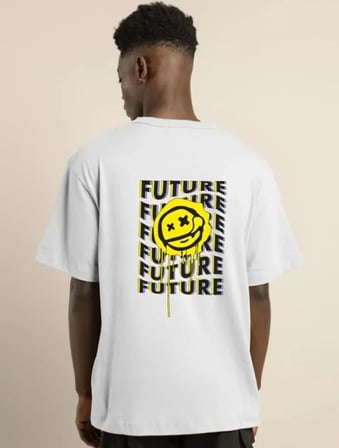 MYTHRIVA  Unisex Bisiklet Yaka Baskılı Oversize T-Shirt - Beyaz