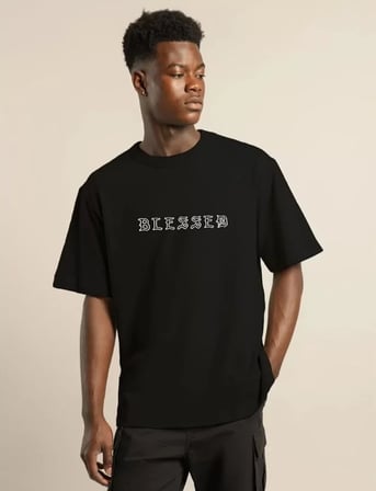 MYTHRIVA  Unisex Bisiklet Yaka Oversize Baskılı T-Shirt - Siyah