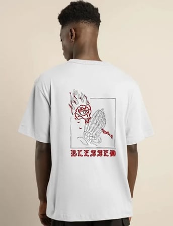 MYTHRIVA  Unisex Bisiklet Yaka Oversize Baskılı T-Shirt - Beyaz