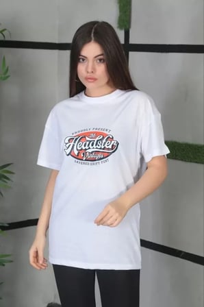 MYTHRIVA  Unisex Baskılı Oversize T-Shirt - Beyaz
