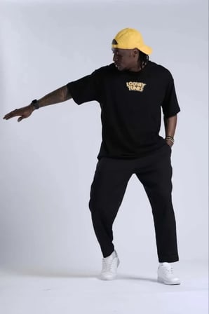 MYTHRIVA  Unisex Bisiklet Yaka Baskılı Oversize T-Shirt - Siyah
