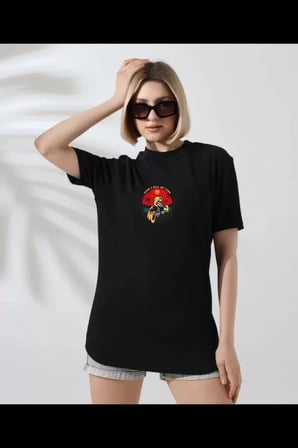 MYTHRIVA  Unisex Bisiklet Yaka Baskılı T-Shirt - Siyah