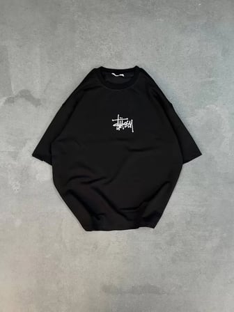 MYTHRIVA  Unisex Bisiklet Yaka Baskılı Oversize T-Shirt - Siyah