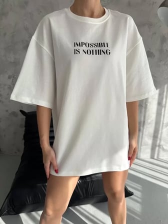 MYTHRIVA  Unisex Bisiklet Yaka Baskılı Oversize T-Shirt - Beyaz