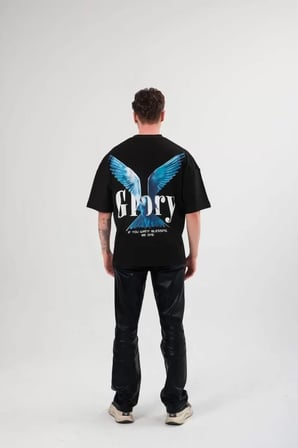MYTHRIVA  Unisex Bisiklet Yaka Baskılı Oversize T-Shirt - Siyah