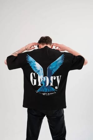 MYTHRIVA  Unisex Bisiklet Yaka Baskılı Oversize T-Shirt - Siyah