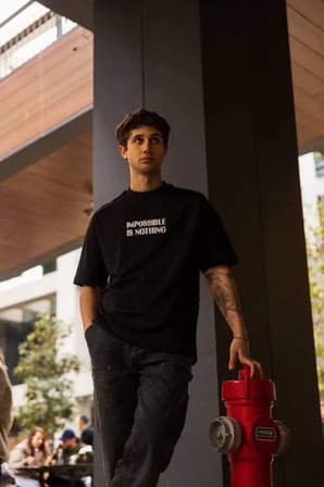MYTHRIVA  Unisex Bisiklet Yaka Baskılı Oversize T-Shirt - Siyah