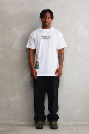 MYTHRIVA  Unisex Bisiklet Yaka Baskılı Oversize T-Shirt - Beyaz