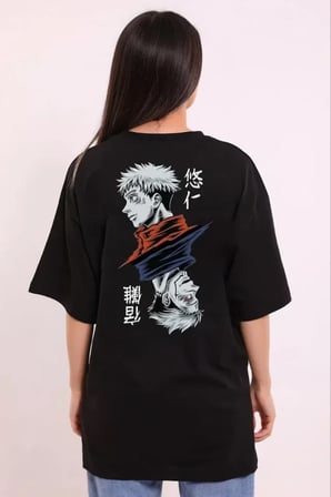 MYTHRIVA  Unisex Bisiklet Yaka Baskılı Oversize T-Shirt - Siyah