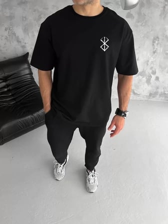 MYTHRIVA  Unisex Bisiklet Yaka Baskılı Oversize T-Shirt - Siyah