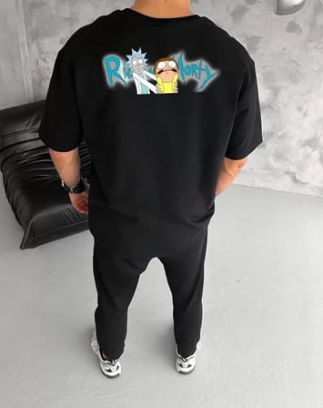 MYTHRIVA  Unisex Bisiklet Yaka Baskılı Oversize T-Shirt - Siyah