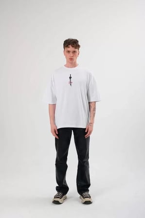MYTHRIVA  Unisex Bisiklet Yaka Baskılı Oversize T-Shirt - Beyaz