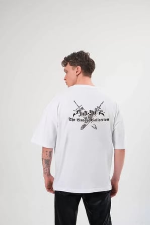 MYTHRIVA  Unisex Bisiklet Yaka Baskılı Oversize T-Shirt - Beyaz