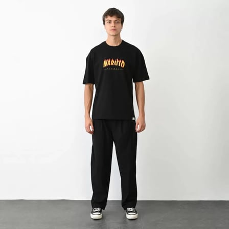MYTHRIVA  Unisex Bisiklet Yaka Baskılı Oversize T-Shirt - Siyah