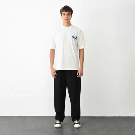MYTHRIVA  Unisex Bisiklet Yaka Baskılı Oversize T-Shirt - Beyaz
