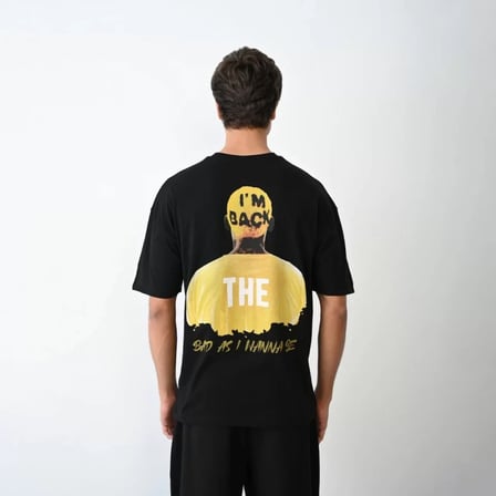 MYTHRIVA  Unisex Bisiklet Yaka Baskılı Oversize T-Shirt - Siyah