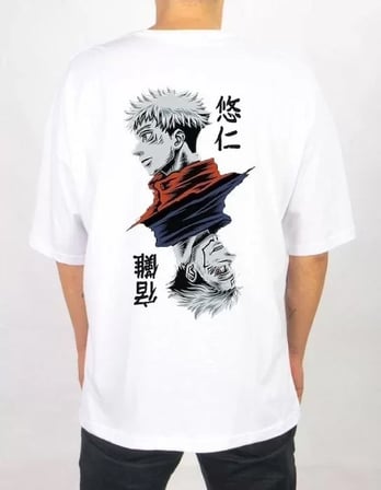 MYTHRIVA  Unisex Bisiklet Yaka Baskılı Oversize T-Shirt - Beyaz