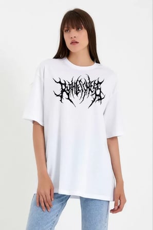MYTHRIVA  Unisex Bisiklet Yaka Baskılı Oversize T-Shirt - Beyaz