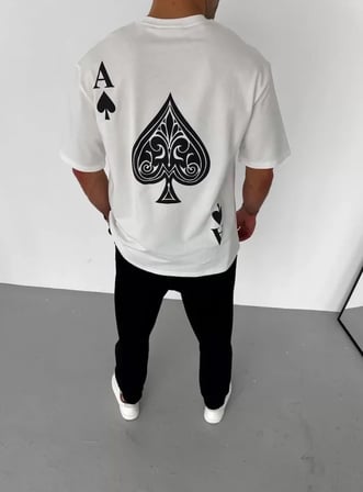 MYTHRIVA  Unisex Bisiklet Yaka Baskılı Oversize T-Shirt - Beyaz