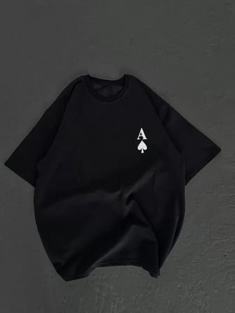 MYTHRIVA  Unisex Bisiklet Yaka Baskılı Oversize T-Shirt - Siyah