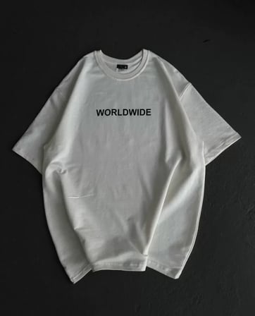 MYTHRIVA  Unisex Bisiklet Yaka Baskılı Oversize T-Shirt - Beyaz