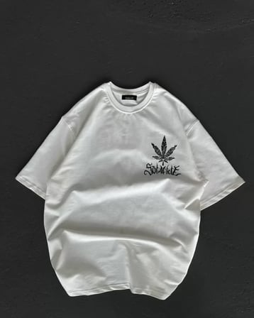 MYTHRIVA  Unisex Bisiklet Yaka Baskılı Oversize T-Shirt - Beyaz