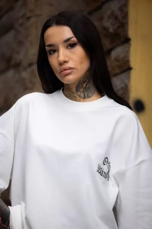 MYTHRIVA  Unisex Bisiklet Yaka Baskılı Oversize T-Shirt - Beyaz