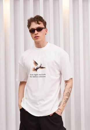 MYTHRIVA  Unisex Bisiklet Yaka Baskılı Oversize T-Shirt - Siyah