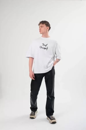 MYTHRIVA  Unisex Bisiklet Yaka Baskılı Oversize T-Shirt - Beyaz